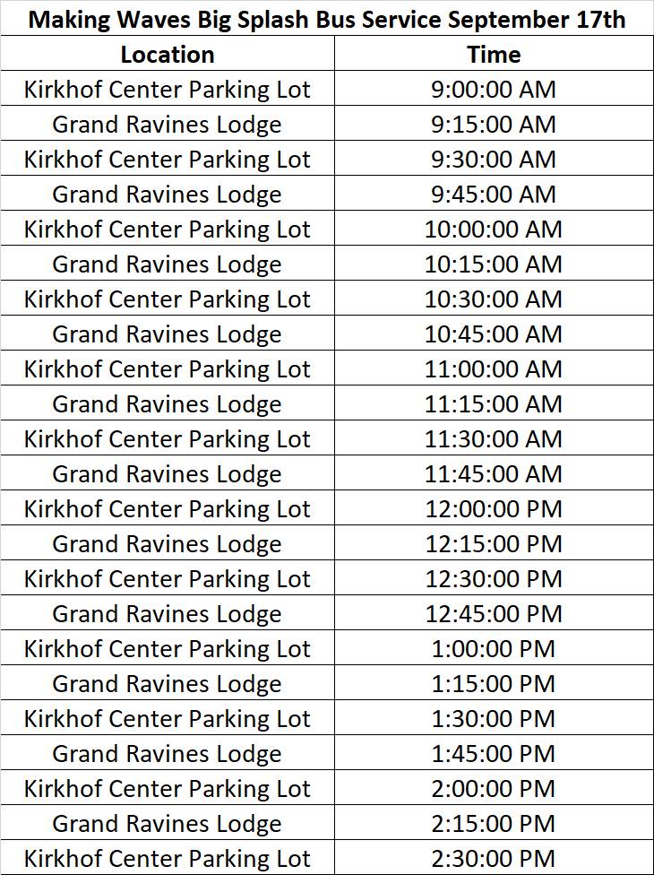 September 17th Bus Schedule to Confluence